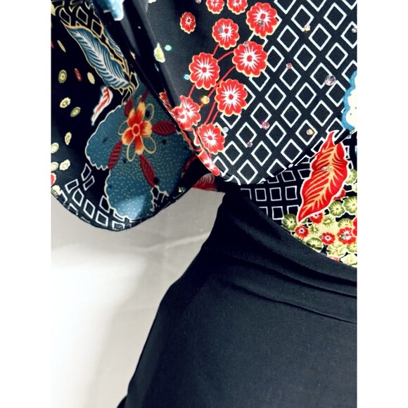 Y2K Multicolor Floral Top w Sparkle Dots Fitted Lower Off Shoulder Sydney Joy S - Picture 5 of 9